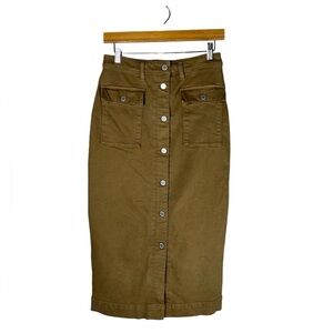 Banana Republic Khaki Button-Down Midi Skirt Size 6
